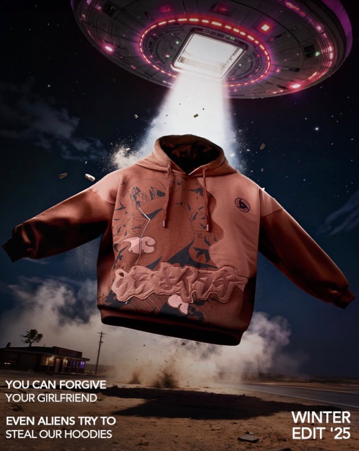 Souled Store supplied creative: A hoodie lifted by an imagined UFO makes the product the centre of a