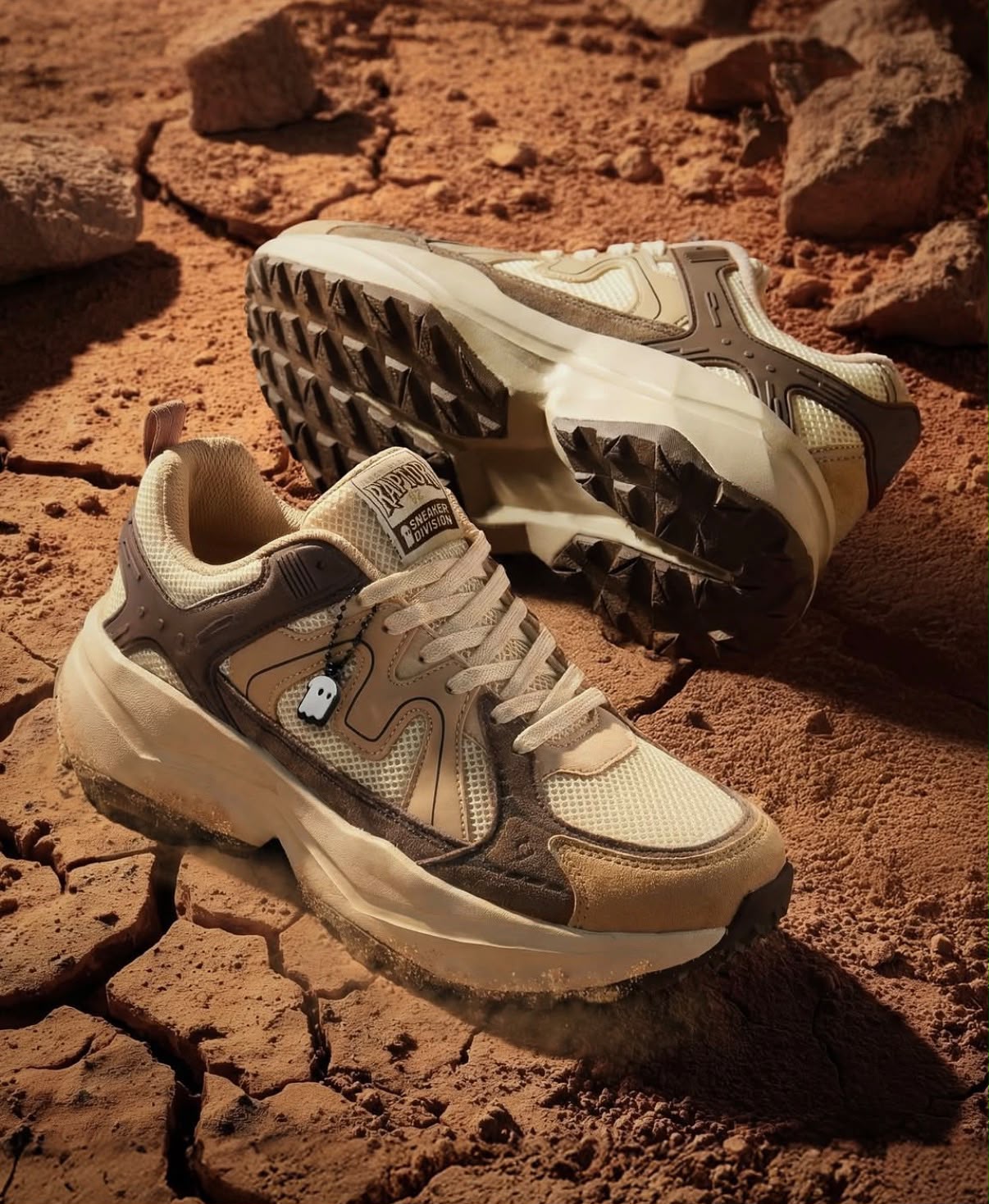 Souled Store supplied creative: Two colourways sit on cracked earth to show the collection’s outdoor